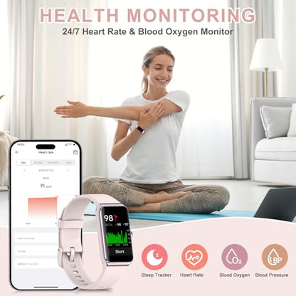 Fitness Tracker, Step Counter with 24/7 Heart Rate, Blood Oxygen Blood Pressure Sleep Monitor, 100+ Sports Modes Smart Watch, Activity Pedometer for Women Men - color: Rose Pink