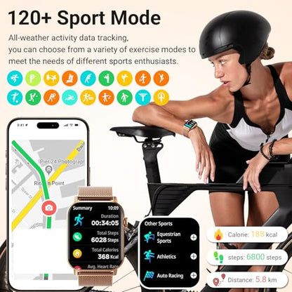 Trendia Smart Watches for Women, 1.83'' HD Fitness Tracker with Answer/Make Calls, Heart Rate/Sleep/SpO2 Monitor, 120+ Sport Modes, IP68 Waterproof, Compatible iPhone/Android Gold - color: Gold