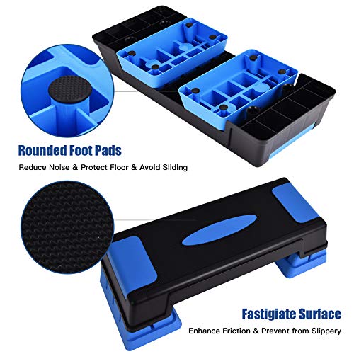 GYMAX Exercise Step Platform, 5”-7”-9” Height Adjustable Stepper - color: Blue