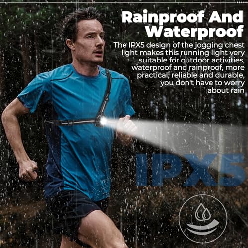 West Biking Night Running Lights, USB Rechargeable Chest Light with 90° Adjustable Beam Angle, 500 Lumens Waterproof Ultra Bright SafetyLamp with Reflective Straps for Runner