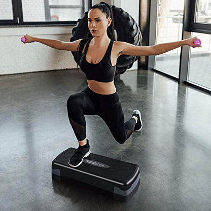 HolaHatha Compact Portable Aerobic Step Platform Exercise Fitness Equipment, Cardio Stepper with Adjustable Height for Home Gym - color: Black/Grey