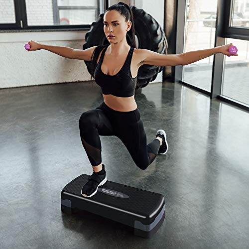 HolaHatha Compact Portable Aerobic Step Platform Exercise Fitness Equipment, Cardio Stepper with Adjustable Height for Home Gym - color: Black/Grey