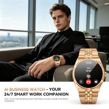 Smart Watch for Men, Answer/Make Call, Activity Tracker, Steel Strap, 40mm - color: Gold