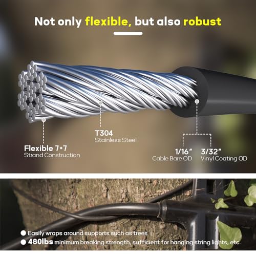 Vinyl Coated Wire Rope 3/32", 1000FT 304 Stainless Steel Cable - size: 1000FT