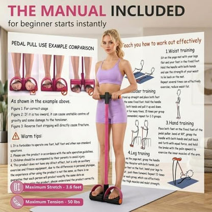 Multifunction Pedal Resistance Band with Handles - color: Pink & Black