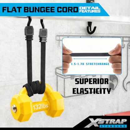 XSTRAP STANDARD 2 Pack Heavy Duty 77inch Flat Bungee Cords with Hooks - color: Black
