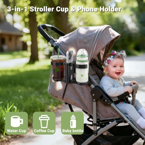 ZealSound Stroller Cup Holder, 3-in-1 Bottle Holder with Phone Holders for Stroller Wheelchair Scooter Walker Bike, Foldable Universal Drink Holder for Uppababy Bugaboo Nuna Doona - size: Small