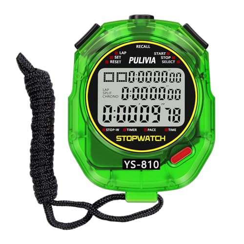 Stopwatch Timer Multi Splits/Laps Digital Stop-Watch for Sports - color: Green