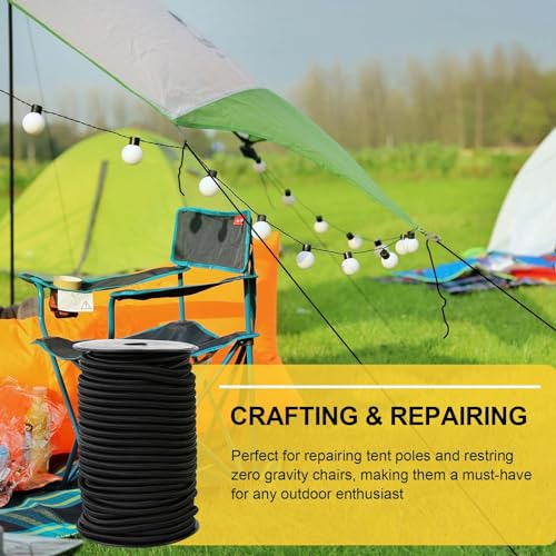 Strong and Durable Bungee Cord Roll - 1/8" x 100ft Elastic Cord, Kayak Stretch String Rope, Bungee Shock Cords for Repairing Tent Poles, DIY, Tie Downs, Black - size: 1/8" x 100ft