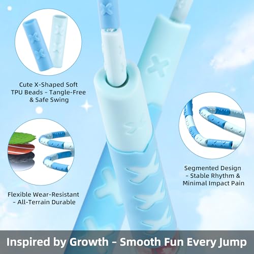 YUEDONG Kids Beaded Jump Rope, Adjustable TPE, Tangle-Resistant, Boys Girls - color: BLUE