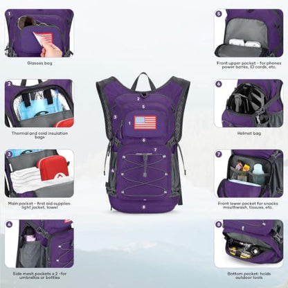 Maelstrom Lightweight Hydration Hiking Backpack with 2L/3L Water Bladder - color: 5.Purple, size: 2L Bladder