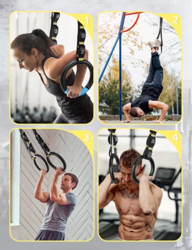 GHB Gymnastic Rings Gym Rings 1.1" Olympic Rings Adjustable Straps Pull Up Rings Sets for Workout Bodyweight Fitness Training