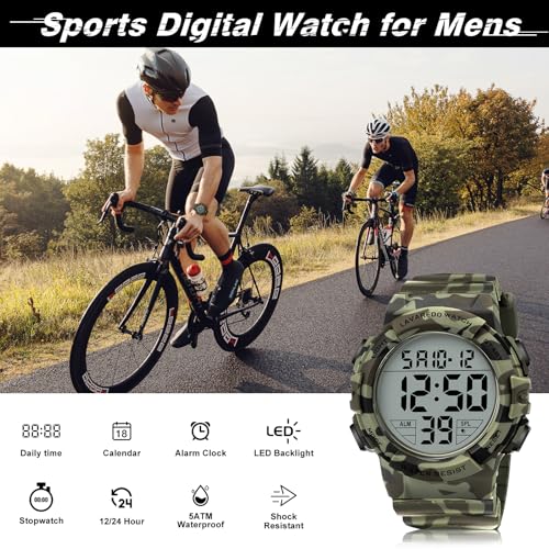 Mens Digital Watch, Sport Military Watch for Men, LED Large Face - color: 09-Army