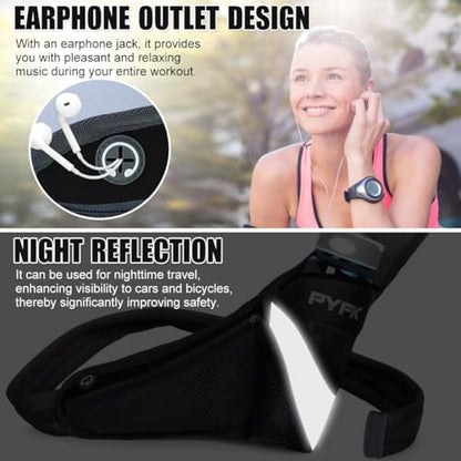 PYFK Running Belt Hydration Waist Pack with Water Bottle Holder for Men Women Waist Pouch Fanny Bag Reflective - color: Black