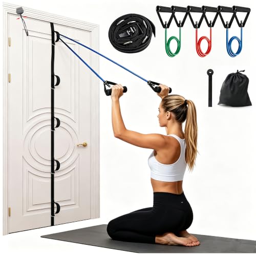 6 Pcs Resistance Band Set with Dual Door Anchors Handles