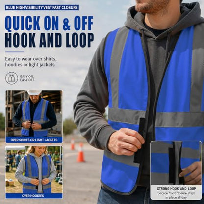 AYKRM 12 colour High visibility viz vest hi vis viz reflective work construction safety vest (XS-8XL) - color: Blue, size: X-Large
