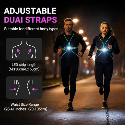 Reflective Running Vest: Rechargeable LED Running Gear with 3 Modes and 7 Colors, Adjustable Running Lights for Runners, Reflective Safety Vest for Night Running