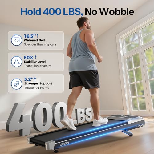 Niceday Walking Pad Treadmill with 10% Auto Incline, 400lbs Weight Capacity, Under Desk Treadmill for Home Office, 3HP Brushless Ultra-Quiet