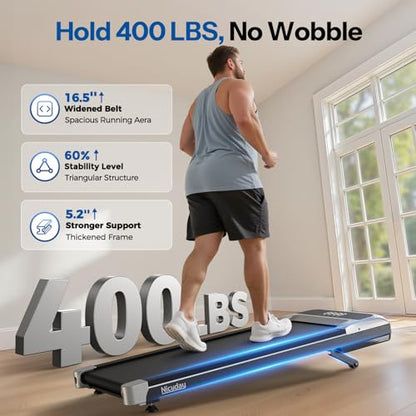 Niceday Walking Pad Treadmill with 10% Auto Incline, 400lbs Weight Capacity, Under Desk Treadmill for Home Office, 3HP Brushless Ultra-Quiet