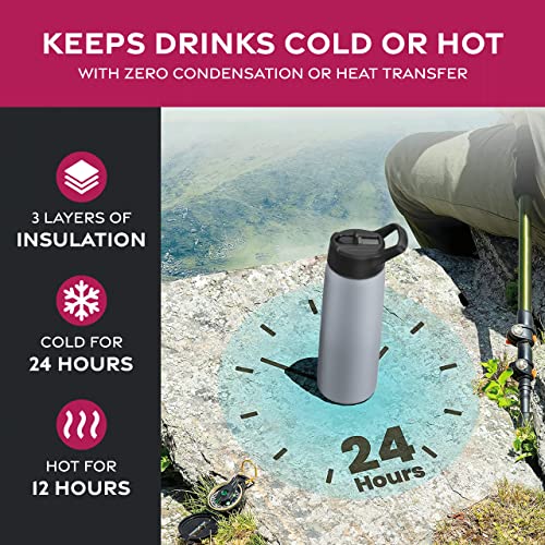 FineDine Insulated Water Bottle with Straw, 25 Oz, Modern Lava Gray - color: Modern Lava Gray, size: 25 Ounces