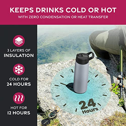 FineDine Insulated Water Bottle with Straw, 25 Oz, Modern Lava Gray - color: Modern Lava Gray, size: 25 Ounces