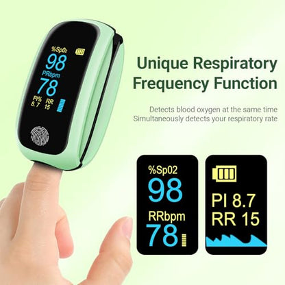 Fingertip Pulse Oximeter, Finger-Touch Fast SpO2 Reading Accurate Pulse Oximeter Green with Alarm for Adults Blood Oxygen Saturation Monitor with Silicone Cover