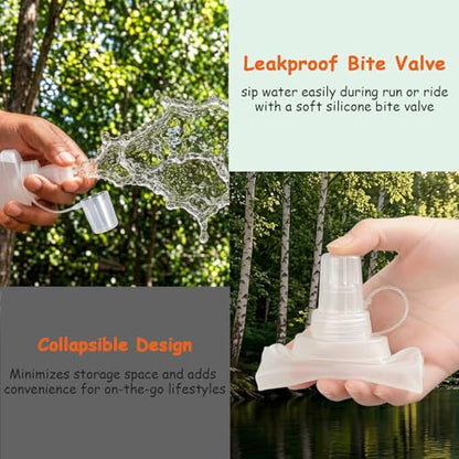 Flexible Running Bottles - Two Pack: 500ml/17oz, Foldable, BPA/PVC Free Soft Flask for Hydration Vests and Running Packs, Collapsible Leak-proof Pocket Bottle for Jogging, Hiking, Cycling, Climbing - color: White