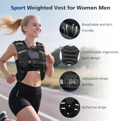 Wolliwa 6lb/8lb/12lb/16lb/20Lb Weighted Vest Woman Men - color: Black, size: 12 Lbs