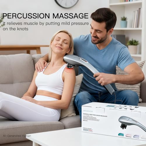 MEGAWISE Handheld Massager, Deep Tissue Percussion Massager with 6 Heads