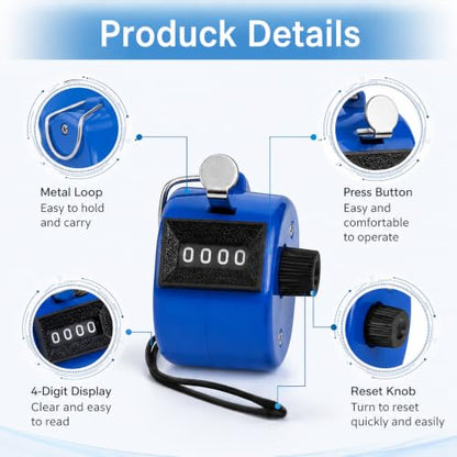 Chedin Handheld Clicker Counter 4-Digit Mechanical Tally Counter,3 Pack with 3pcs Lanyard for Sports,Coaching,Office,Golf,Baseball,Knitting & More,Sports Events Coaching Counting