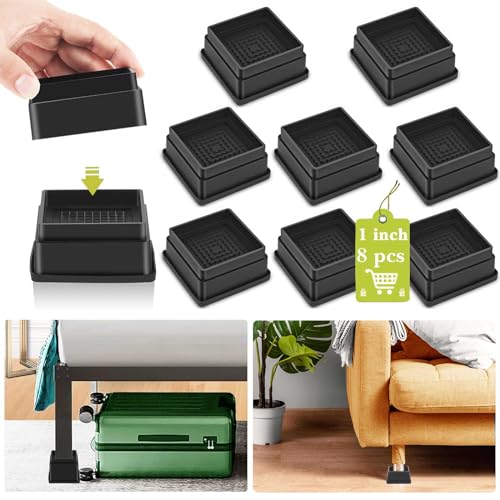 8 Pack Furniture Risers 1 Inch, Adjustable Bed Risers Heavy Duty for Table Desk Couch Chair Sofa Cabinet Bed Frame Dorm, Square Stackable Table Leg Risers Lift Height 1", 2" or 3", Black - color: Black 8 Pack, size: 1 Inch