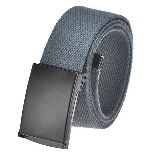 Mile High Life Cut To Fit Canvas Web Belt Size Up to 52" with Flip-Top Solid Black Military Buckle - color: 1 Pack Dark Gray