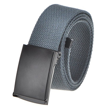 Mile High Life Cut To Fit Canvas Web Belt Size Up to 52" with Flip-Top Solid Black Military Buckle - color: 1 Pack Dark Gray