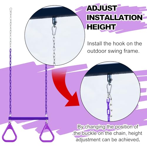 Duty Ring Trapeze Bar for Backyard-16.5" Trapeze Swing Bar- Swingset Accessories Outdoor with 47" Coated Chains 2 Snap Hooks (AB010004-3)