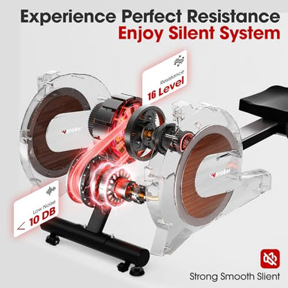 Wenoker Rowing Machine for Home, Magnetic Rower Machine, 350 LB Weight Capacity, 16-Level Silent Resistance Row Machine for Gym Exercise - color: Wood grain-APP