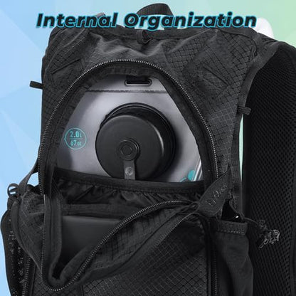 ELYTRA Air Hydration Pack with 2L Bladder, Magnetic Tube Clip | Customizable Rave & Festival Backpack | Lightweight Hydration Backpack for Hiking, Running, Biking & Outdoor Adventures - color: Black