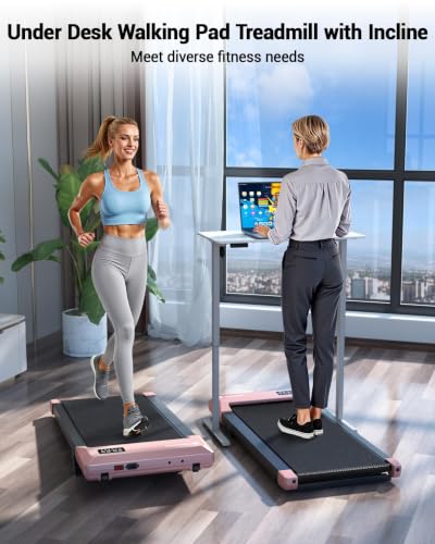 DeerRun Under Desk Walking Pad Treadmill for Home Office & Small Spaces, 6% Manual Incline, 0.6–3.8 MPH Walking Speed, 2.5 HP, 300 lb Capacity, App & Remote Control - color: Rose Pink