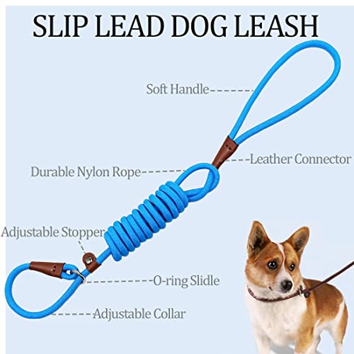 MayPaw Slip Lead Control Leash for Dogs No Pull, 13+ Colors Classic Dog Lead 7FT Pet Slip Leash, 1/4” Rope Leashes for Small Medium Animals (7ft*1/4", Blue) - color: blue