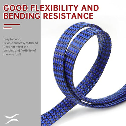 Expandable Braided Cable Sleeve, PP Yarn + PET Braided Expandable Sleeving Cable Management Protection High Density PET Wire Cover Sheath for Cables (Blue Black, 12mm-49ft) - color: Blue Black, size: 12mm (15/32")-49ft