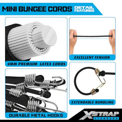 XSTRAP STANDARD 10-Inch Mini Bungee Cords with Hook, 20 Pcs Elastic Straps - color: Black