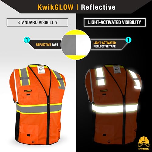 KwikSafety BIG KAHUNA Safety Vest Class 2 ANSI OSHA Hi Vis Reflective Vest - color: Orange, size: X-Large