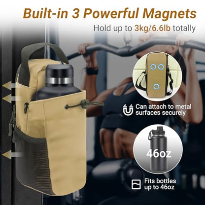 Magnetic Gym Bag for Men & Women Magnetic Water Bottle Holder Small Gym Accessories Crossbody Bag for Fitness Lovers - color: Khaki