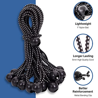 Kotap BB-9B Ball Bungee Cord, Heavy-Duty & Versatile, Indoor & Outdoor, Tarp Tie-Down, Organize & Secure, 9 Inch, Black, 25 Pack - size: 9 Inch, style: 25-Pack