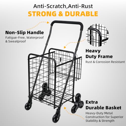 Kiffler Stair Climber Grocery Shopping Cart with 360° Swivel & Tri-Wheels - color: Black
