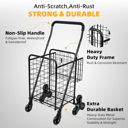Kiffler Stair Climber Grocery Shopping Cart with 360° Swivel & Tri-Wheels - color: Black
