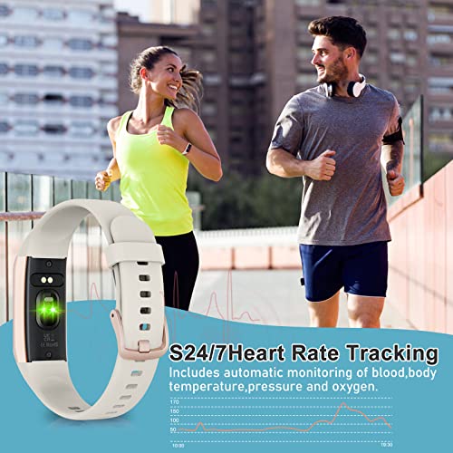 Zeacool Fitness Tracker with 24/7 Heart Rate, Blood Oxygen Blood Pressure Sleep Monitor, Activity Trackers 5 ATM Waterproof,Step Calorie Counter Pedometer Health Smart Watch for Women Men - color: Beige