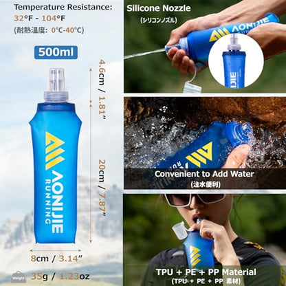 Azarxis Running Water Bottles Flask BPA Free Leakproof Hydration Vest Packs Waist Belt Replacement for Triathlon Marathon Hiking Cycling Climbing Runner - color: #4 Rose Red (5L) with a 500ml Soft Flask