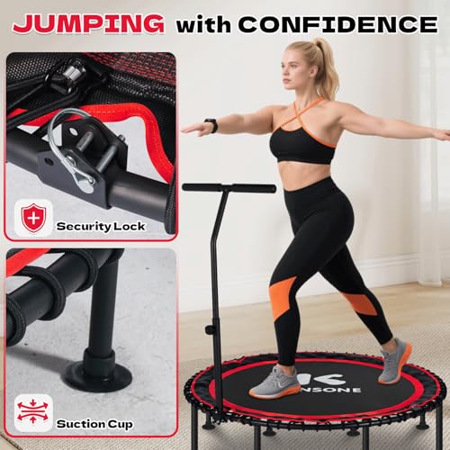 K KENSONE 40/48" Rebounder Trampoline for Adults, Bungee, 450/550 LBS Quiet - color: Red, size: 48" T-Bar