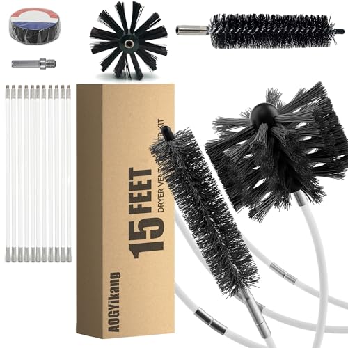 15 Feet Dryer Vent Cleaning Brush Kit, Multi-Scene Durability Chimney Brush with Flexible Nylon Rod, Multi-Purpose lint Cleaning Brush for Drill,Chimneys, fireplaces, Ventilation ducts