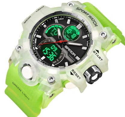 FANMIS Men Sports Outdoor Watch Analog Digital Multifunctional Black Watch - color: Z Green White